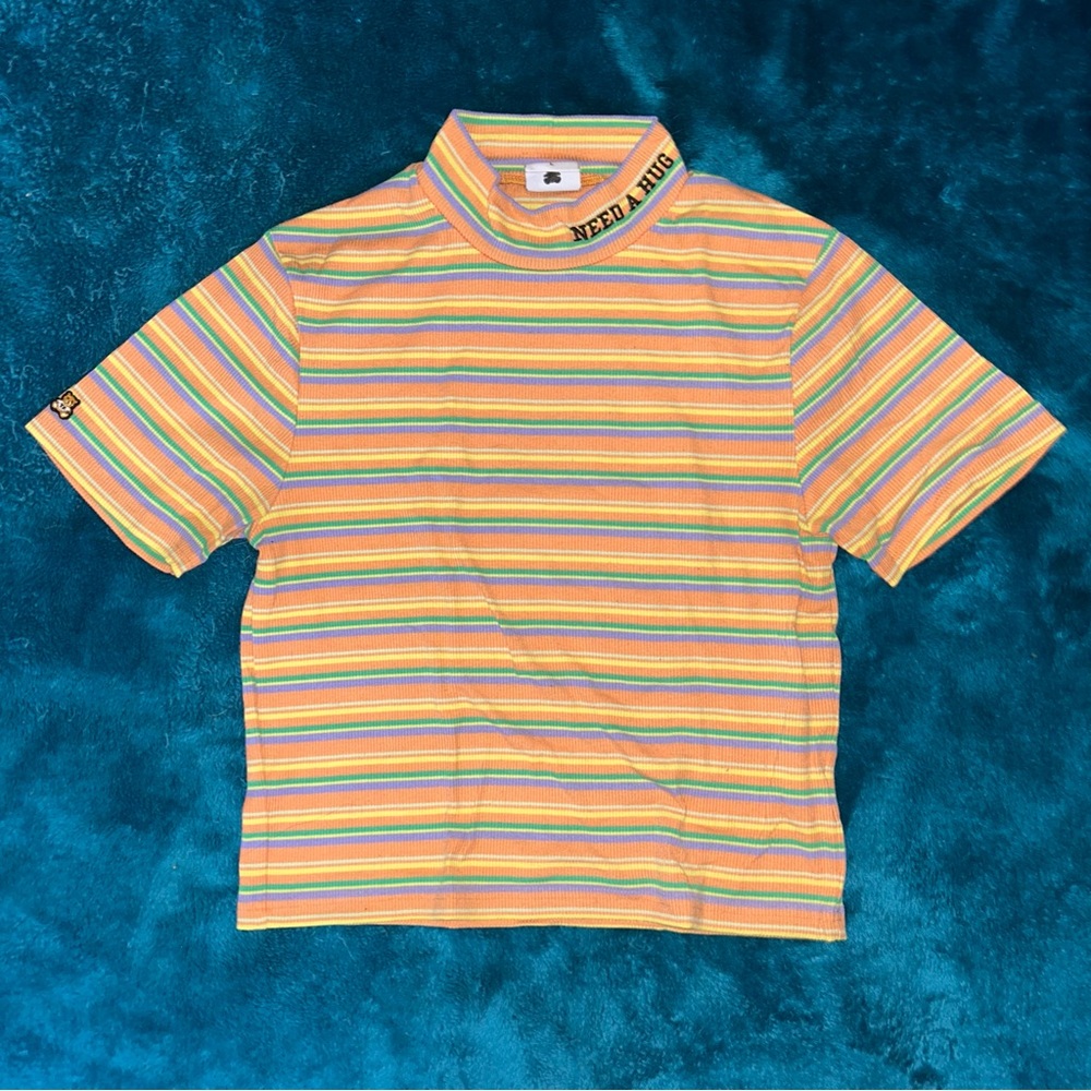 Teddy Fresh mock neck “need a hug” striped shirt